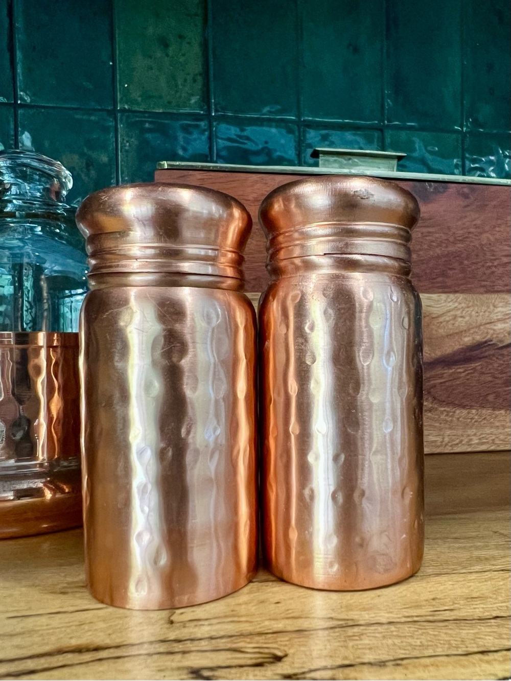 Copper Hammered Salt and Pepper Shakers - Elegant Copper Finish